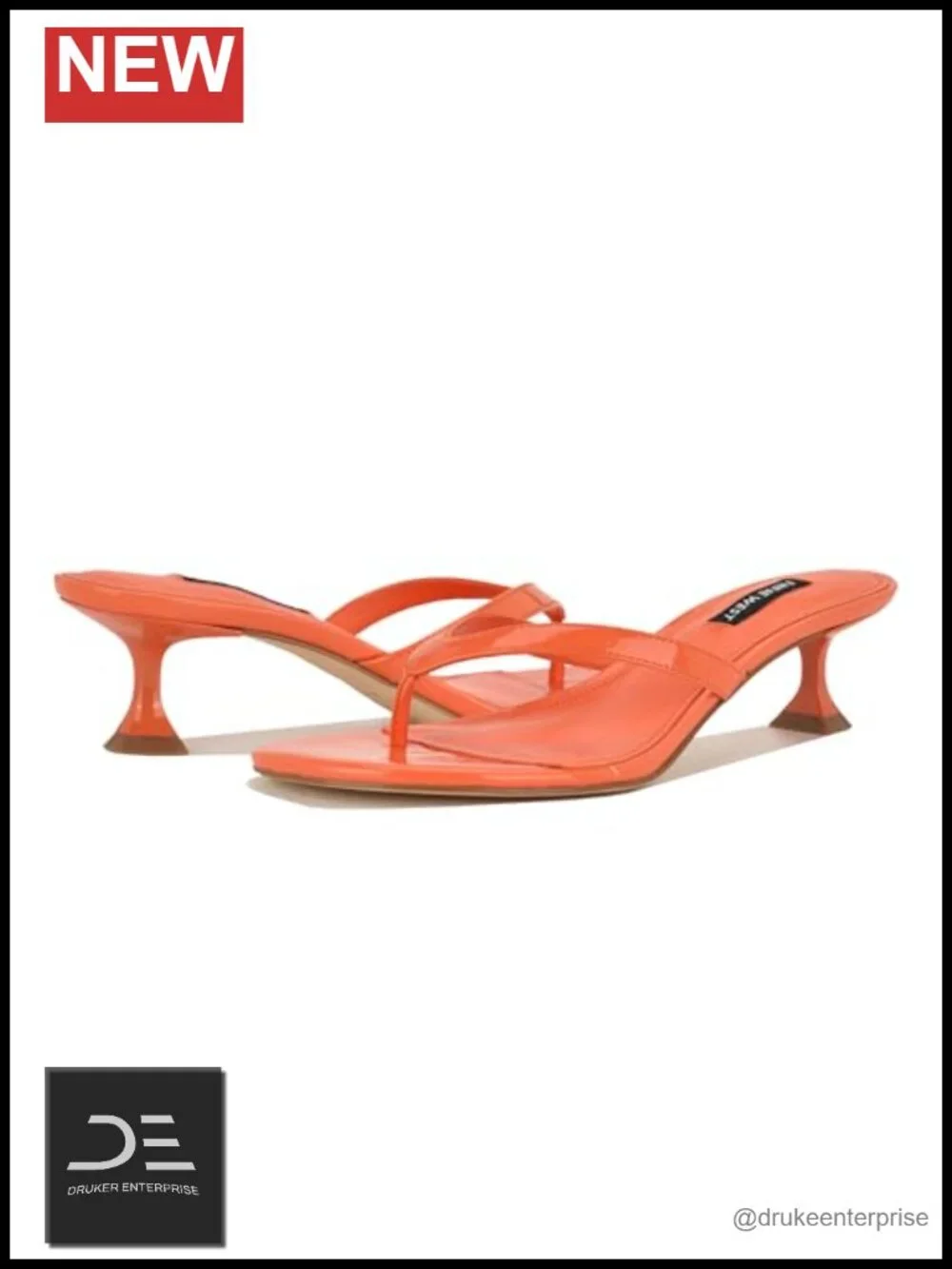 Nine West Cruise Heeled Sandals Faux Patent Leather Slip On 1.97
